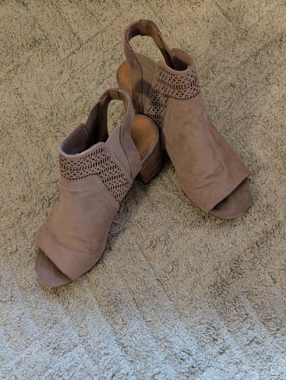 Yellow Box Taupe Cutout Suede Peep-Toe Slingback Heels